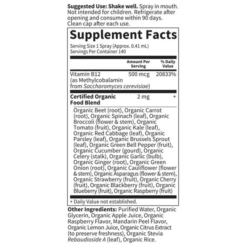 Garden of Life - Organics B-12 Organic Spray Raspberry - 2 fl oz