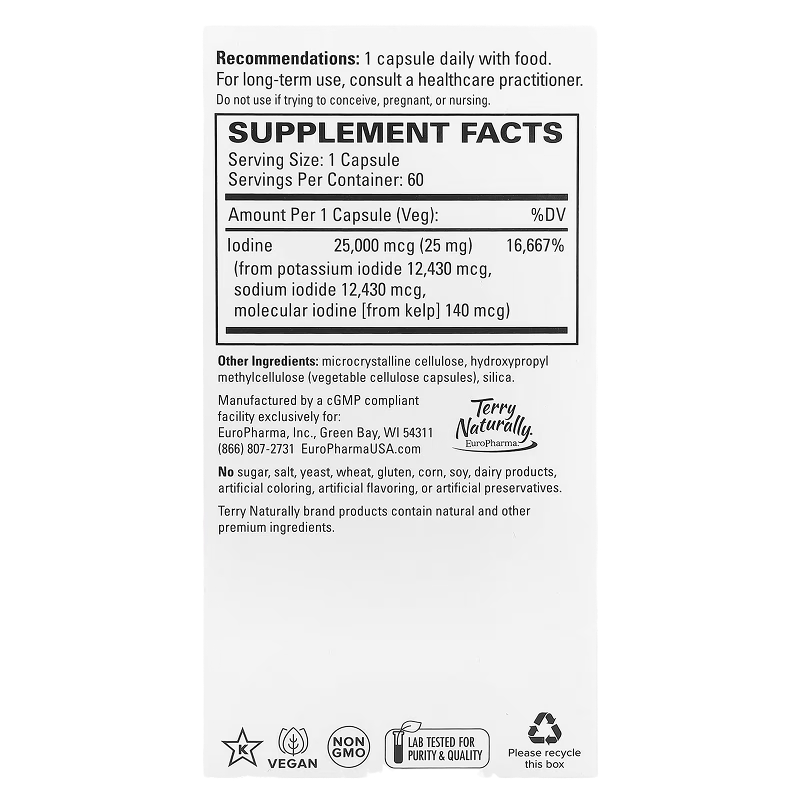 Terry Naturally - Tri-Iodine 25 mg - 60 Vegan Capsules