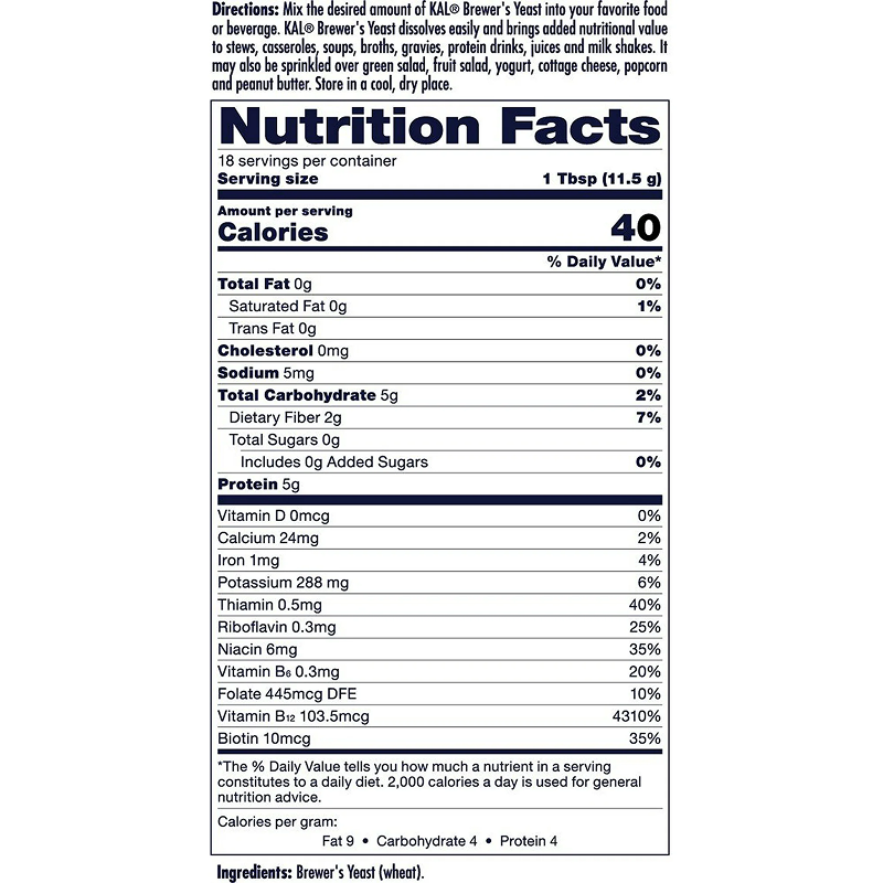 KAL - Brewer’s Yeast Powder 100% Natural, Unfortified & Unsweetened - 7.4 oz