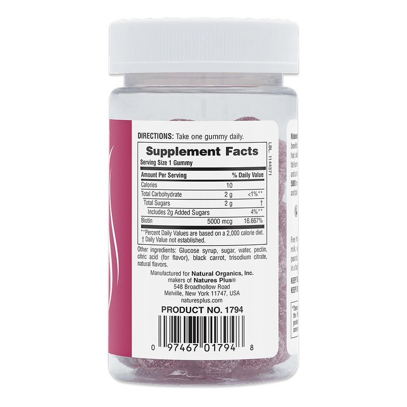NaturesPlus - Gummies Biotin 5000 mcg (Raspberry)- 60 Gummies