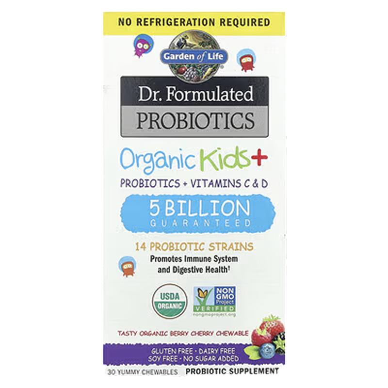 Garden of Life - Dr. Formulated Probiotics Organic Kids+ with Vitamin C & D (Berry Cherry) - 30 Chewables