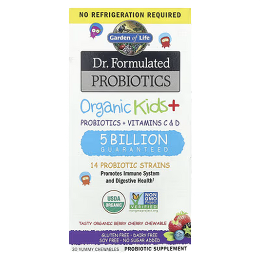 Garden of Life - Dr. Formulated Probiotics Organic Kids+ with Vitamin C & D (Berry Cherry) - 30 Chewables