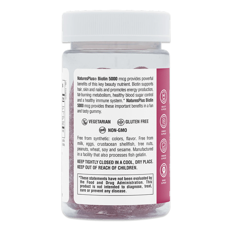 NaturesPlus - Gummies Biotin 5000 mcg (Raspberry)- 60 Gummies