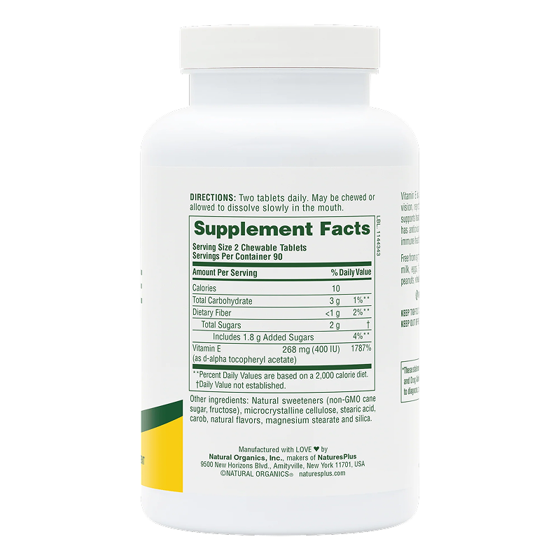 NaturesPlus - Vitamin E 400 IU Chewables (Carob Flavor) - 180 Tablets