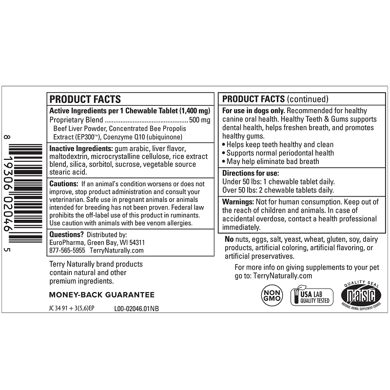 Terry Naturally - Healthy teeth & gums for dogs - 60 chewables