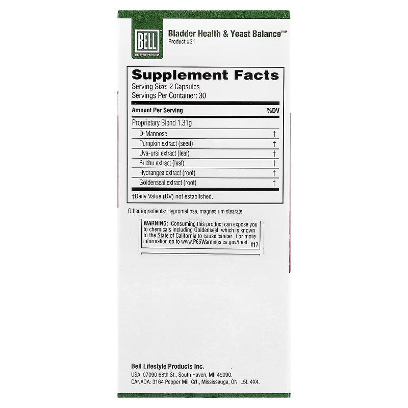 Bell Lifestyle Products - Bladder Health and Yeast Balance - 60 VCaps