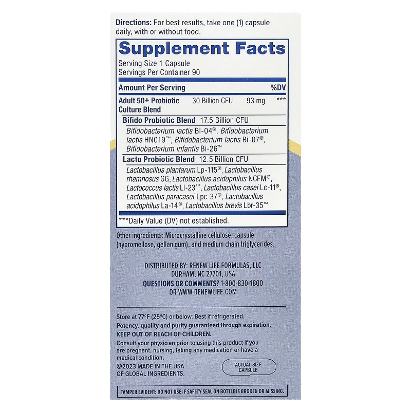 Renew Life - Adult 50+ Probiotic 30 Billion CFU - 90 Delayed Release Capsules