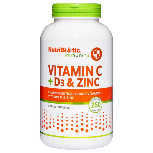 Nutribiotic Vitamin C + Vitamin D3 & Zinc - 250 Capsules