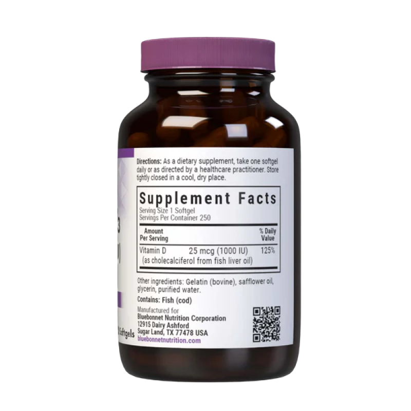 Bluebonnet - Vitamin D3 - 25mcg (1000iu) Lanolin Source - 90 VCaps