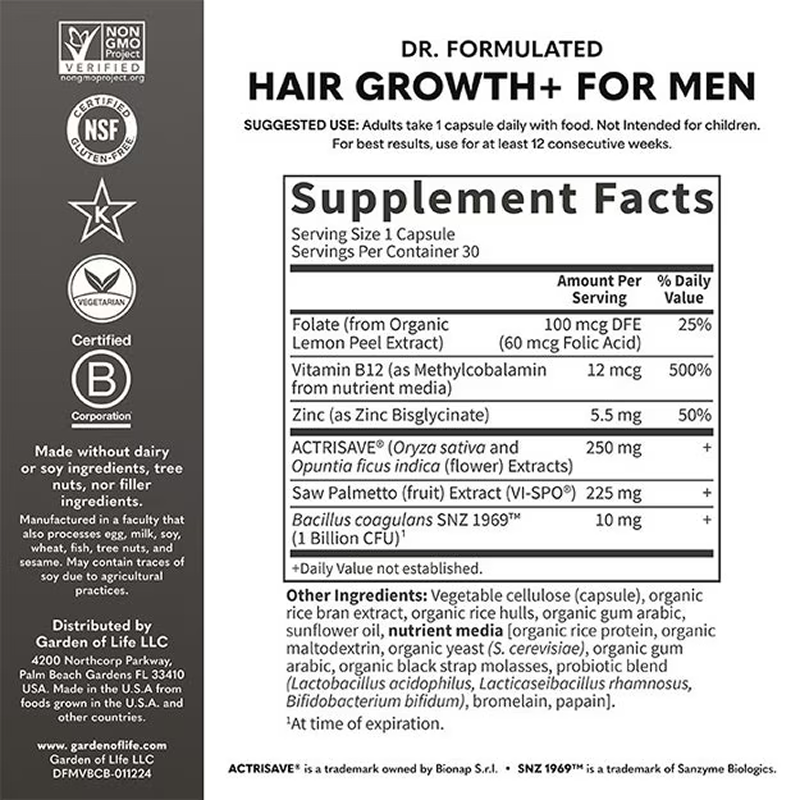 Garden of Life - Men's Hair growth - 30 VCaps