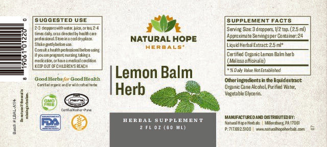 Natural Hope Herbals - Lemon Balm - 2 fl oz
