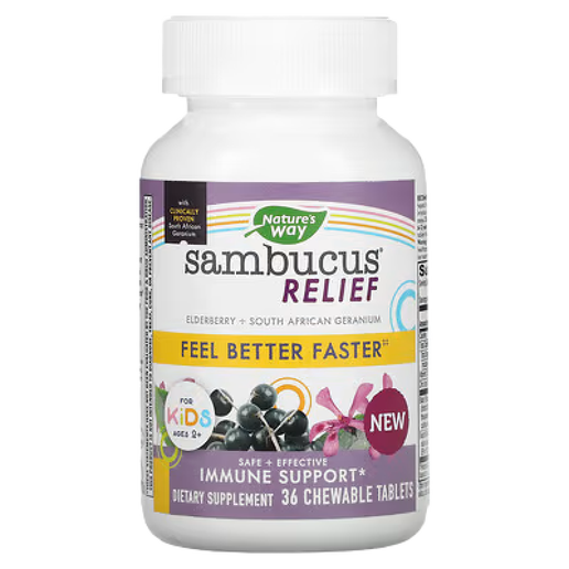 Nature’s Way - Sambucus Relief (Elderberry Immune Support) for Kids - 36 Chewable Tablets