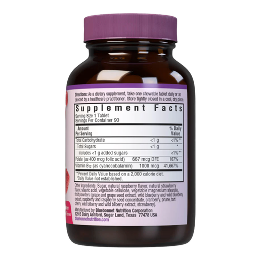 Bluebonnet - Earth Sweet Chewables - Vitamin B12 & Folic Acid (Raspberry Flavor) - 90 Chewable Tablets