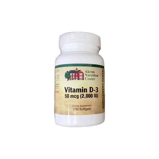 Akron Nutrition Center brand Vitamin D 50mcg 250 Soft gels