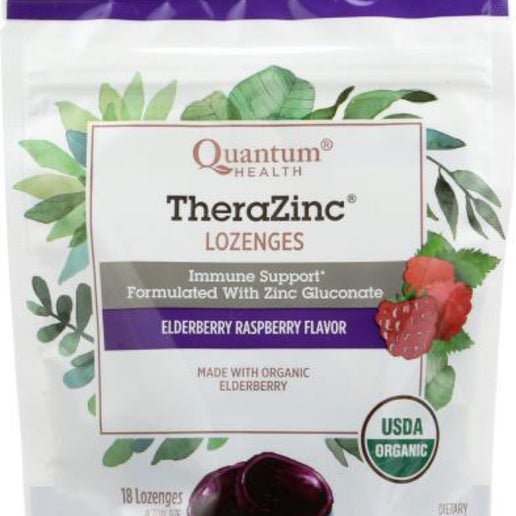 Quantum Health Therazinc USDA Organic Zinc Lozenges|Elderberry Raspberry|Immune Support Formulated with Zinc Gluconate|Fast Relief|No Aftertaste|18 Count