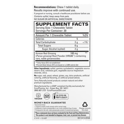 Terry Naturally - Red Ginseng Energy - 30 Chewables